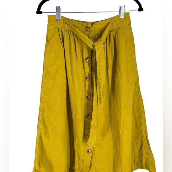 Madewell mustard Tie Palisade Button-Front Midi Skirt 2 XS S - Picture 4 of 9